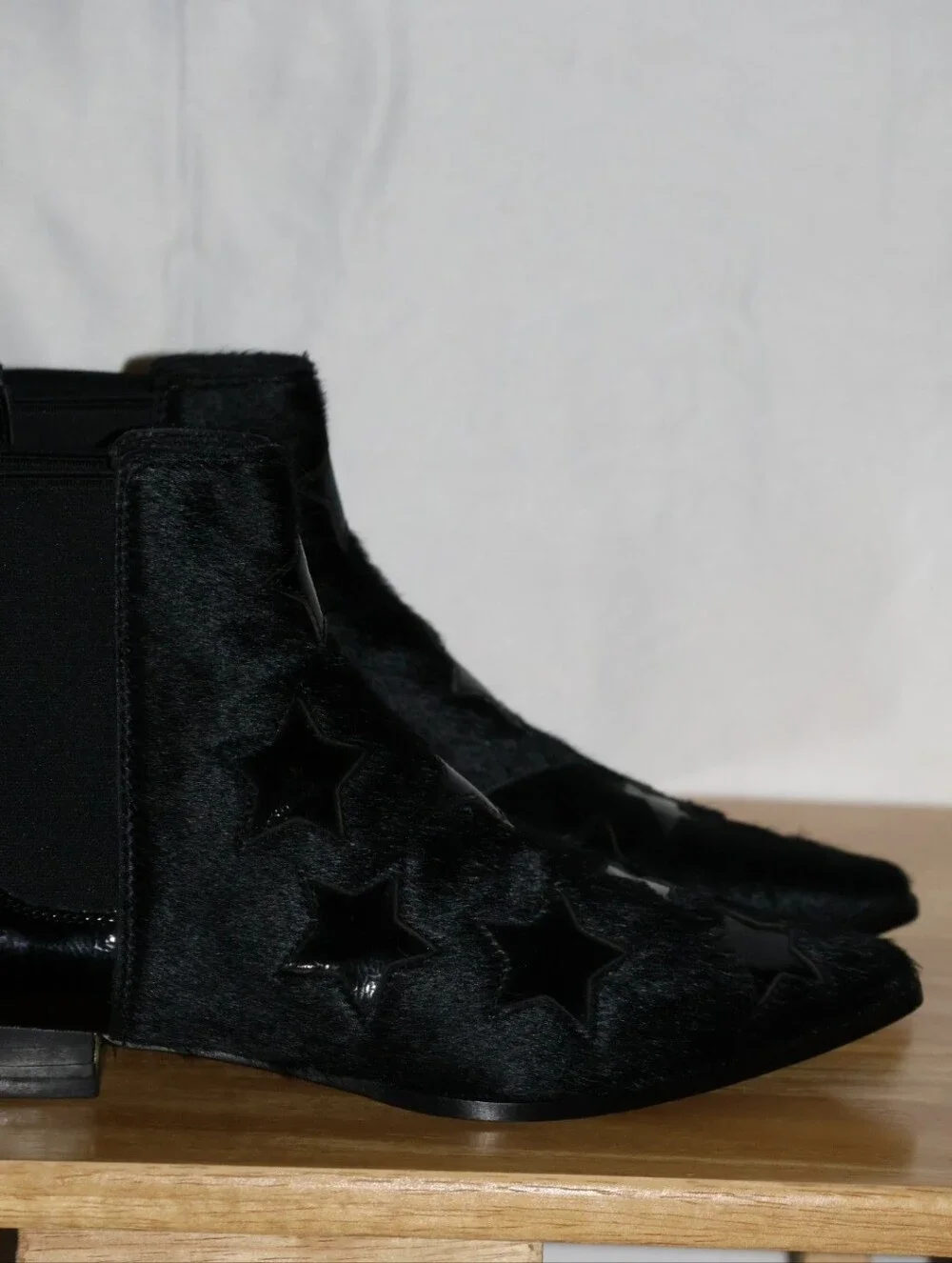 Ash Bliss Calf Hair & Patent Leather Black Chelsea Booties. EU Size 38.